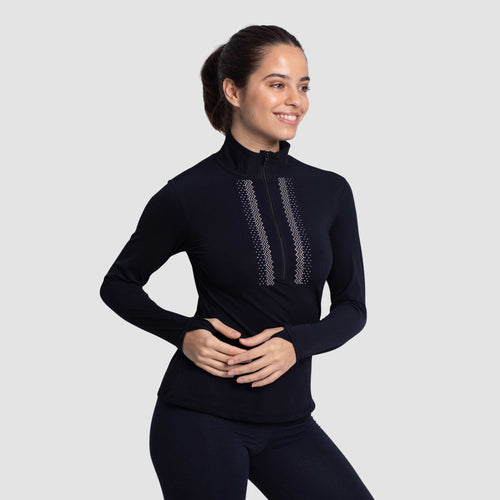 Intermezzo half Zip LS Turtleneck Rhinestone detail 6582 black